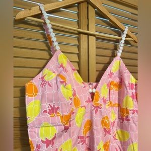 Lilly Pulitzer Vtg White Label Sz 12 Daisy Chain Strap Dress Pineapple Print Y2K